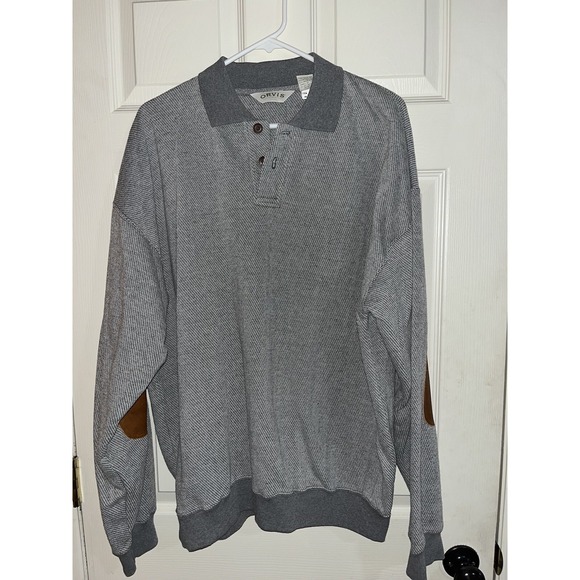 Orvis Other - Orvis Sweater Gray Henley Knit Elbow Patches Casual Men Xl Knit Banded Waist